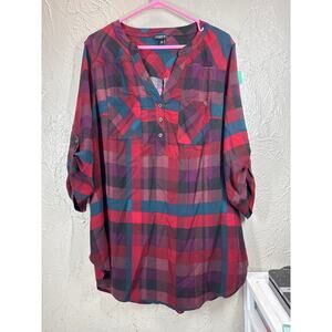 Torrid Harper Blouse Women’s Plus Red Shirt Tunic Top Pullover Plaid Size 0 L/12